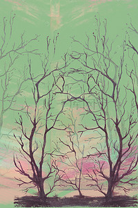晚霞背景树木海报
