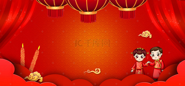 婚庆浪漫素材背景图片_红色喜庆中国风婚庆宴会背景素材