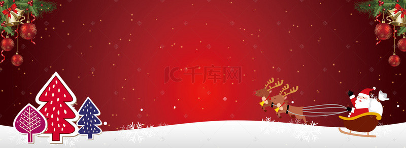 红色圣诞雪花背景背景图片_圣诞节简约可爱麋鹿banner