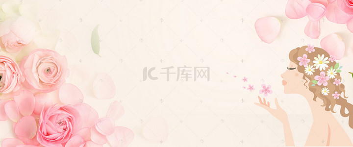 小清新水彩粉色背景图片_38妇女节女王节女神节唯美花朵粉色背景