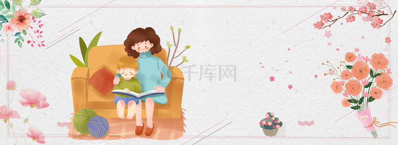 母女卡通背景图片_512母亲节小清新电商促销banner