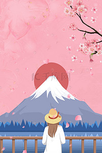 景点旅游海报背景图片_蓝色矢量卡通插画日本旅游海报背景