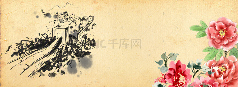 复古简约中国风电商海报banner背景