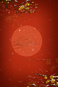 中国风复古工笔画背景图片_复古古典腊梅质感红色背景