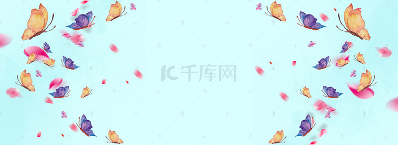 蓝色花瓣梦幻背景图片_花瓣婚礼梦幻蓝色banner背景