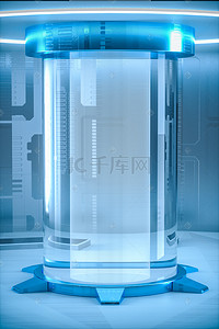 蓝色电商科技背景图片_C4D立体简约商务科技空间电商促销背景