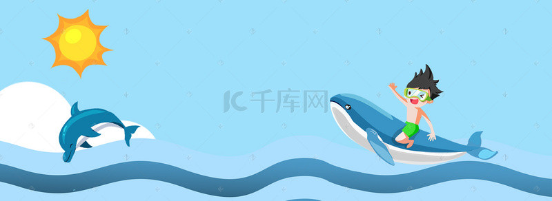 盛夏海滨背景图片_卡通海豚海洋世界