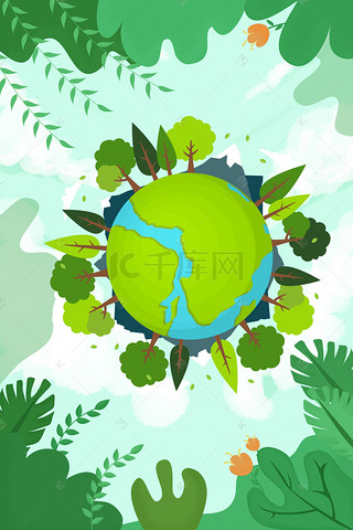 环保背景图片_卡通风世界地球日环保海报