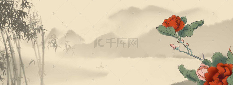 大气中国画背景图片_中国风水墨画牡丹海报背景素材