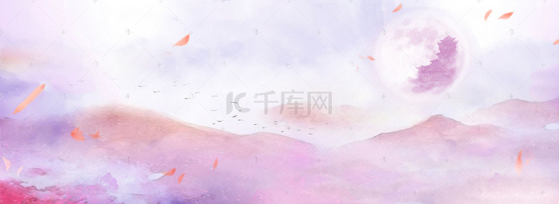 紫色花瓣浪漫背景图片_梦幻仙境卡通月亮花瓣紫色banner海报