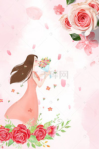 粉色的花朵素材背景图片_花丛中的美女背景素材