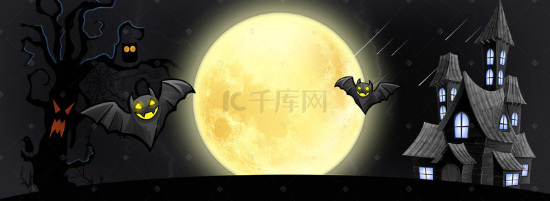 黑色蝙蝠背景图片_黑色万圣节月光海报背景