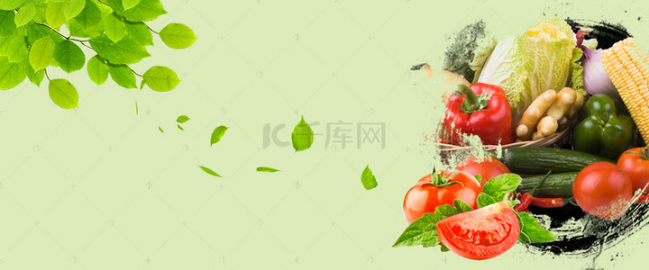 美食果背景图片_健康蔬果绿叶文艺绿色banner