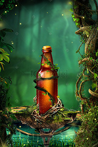 创意啤酒广告背景图片_创意合成森林啤酒广告背景