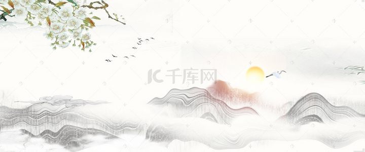 远山绿色中国风背景图片_中国风踏青扫墓清明节浅色系背景海报