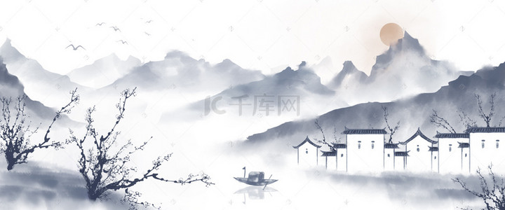 手绘线描清明节banner