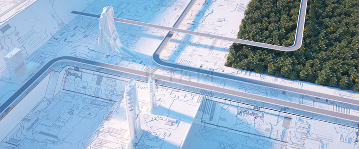 大气科技建筑背景图片_C4D未来城市建筑背景