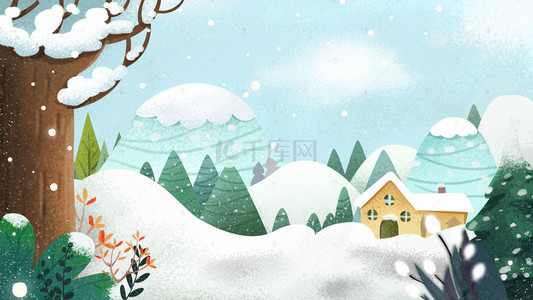 房屋背景背景图片_手绘卡通雪地海报背景