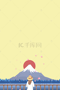 日系日本旅游背景图片_矢量扁平化日系樱花富士山背景素材