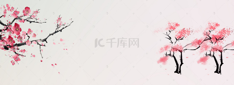 手绘中国风梅花背景图片_中国风手绘江南水乡banner海报