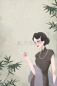 古典宣传海报背景图片_中国风旗袍高端服饰定制宣传海报