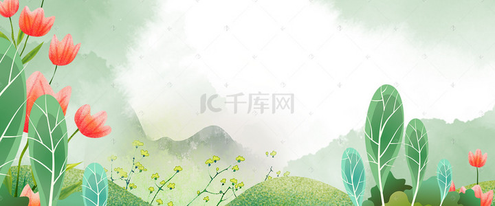 花卉绿植背景背景图片_小清新春季花卉绿植绿色背景