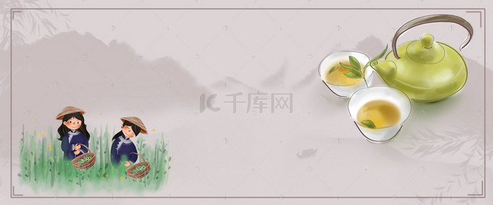 茶叶设计素材背景图片_春茶节渐变中国字灰色banner