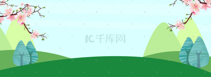 开春有礼背景图片_春天踏青桃花节绿地绿banner