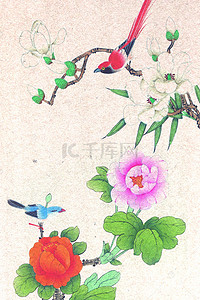 国风夏季背景图片_古典鸟儿花朵主题背景
