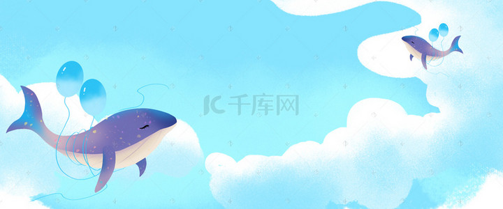 动漫日本背景图片_鲸鱼动漫天空云朵蓝色背景