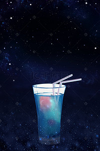 黑色手绘星空中的鸡尾酒杯酒吧海报