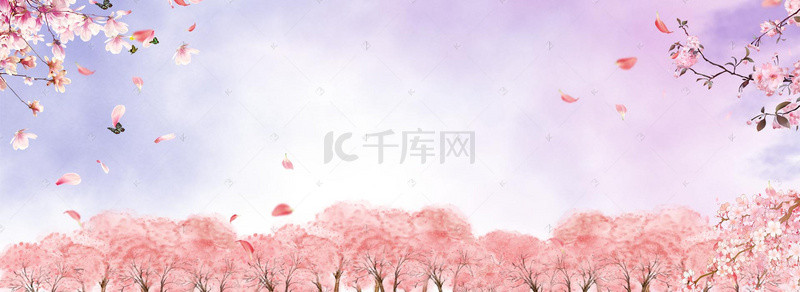 唯美梦幻背景素材背景图片_桃花节粉色背景海报素材