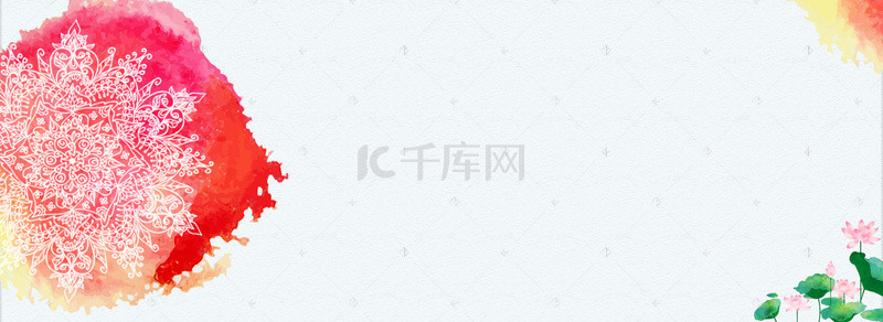 复古水墨粉色花卉banner