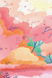叶子免抠图背景图片_卡通彩色的森林免抠图
