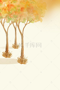 简约清新展板背景图片_秋冬手绘树叶插画背景素材