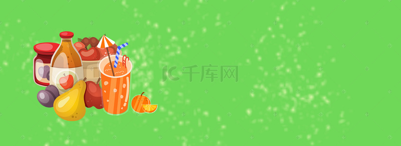 饮品卡通绿色海报背景banner