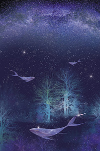日系日系图片背景图片_唯美鲸鱼浮游星空图片