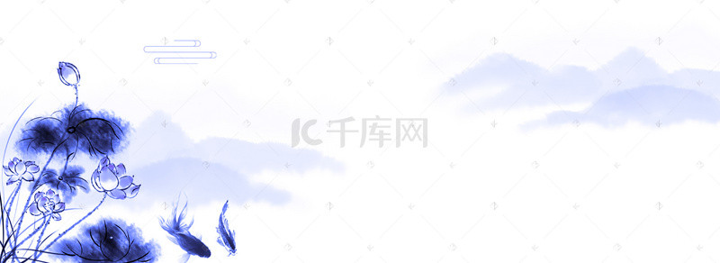 仙鹤素材背景图片_水墨风格蓝色简约banner