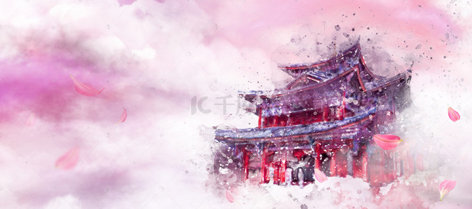 仙侠唯美背景图片_唯美粉色天空仙侠风Banner背景