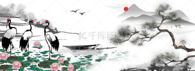 仙鹤banner背景图片_中国风风景banner图