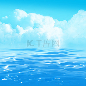 蓝色白云河洋质感海报背景素材