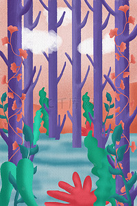 手绘树木树枝背景图片_手绘植物海报背景