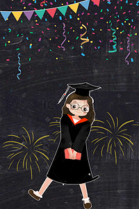 毕业博士帽卡通背景图片_卡通手绘毕业季博士帽毕业舞会背景素材