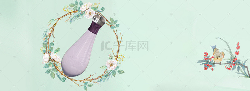 淘宝化妆品广告背景图片_淘宝香水大促清新绿色banner