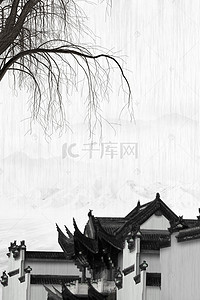 中国风水墨树枝背景图片_中国风古韵远山雪山风景