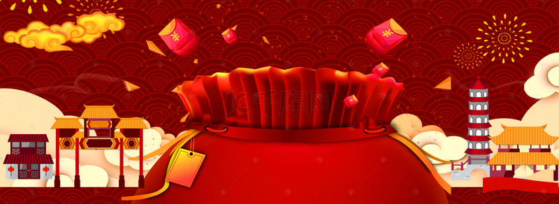 春节新年红色喜庆猪年背景图片_新年红色喜庆电商海报背景
