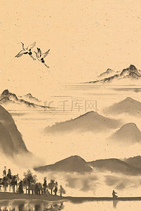 中式建筑水墨海报背景