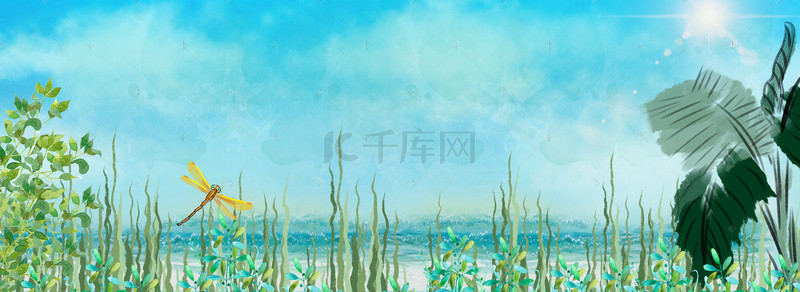 夏日沙滩手绘背景图片_小清新夏日海滩背景