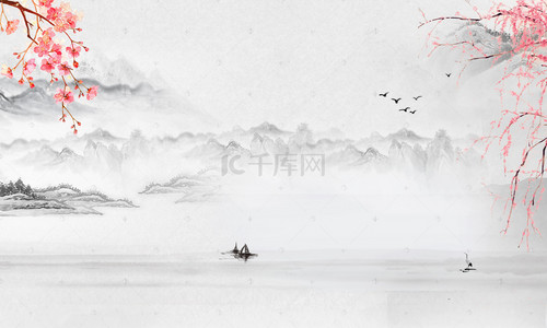 中国山水画国画背景图片_中国风山水画背景