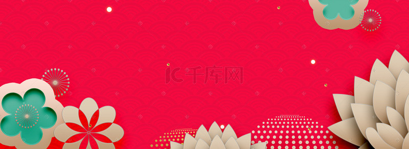 淘宝海报素材红色背景图片_淘宝天猫电商新年氛围立体花朵海报背景图
